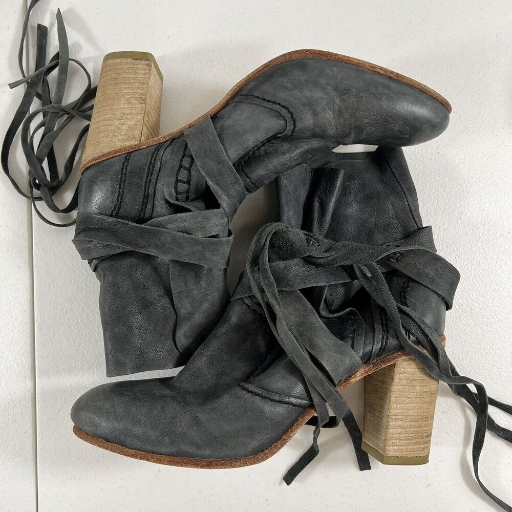Free People Size 39 US 9 Seven Wonders Leather Ankle Boots Women’s Gray Buttery - Picture 4 of 13